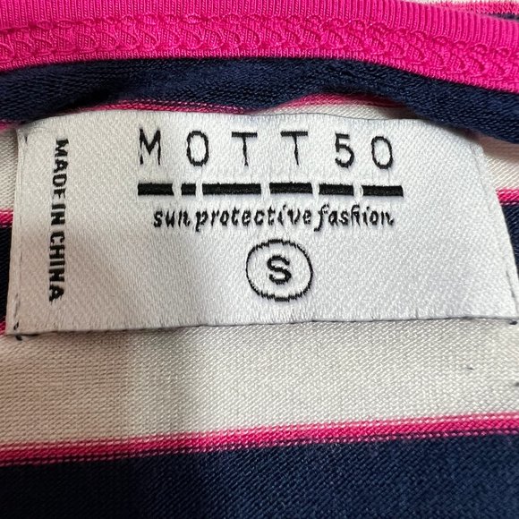 MOTT50 Sun Protective Fashion Navy Blue, White, Pink Striped Dress Cover… - Picture 2 of 8